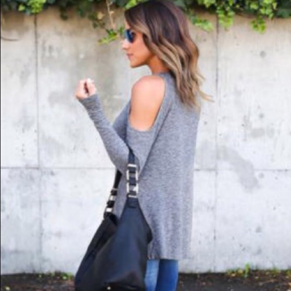 LAST ONE Large Gray Cold Shoulder Casual Top - Picture 6 of 7